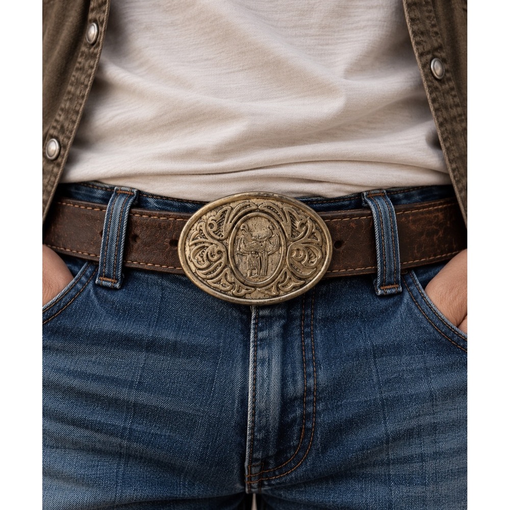 Vintage Avon Western Cowboy Saddle Filigree Belt Buckle Silver Tone